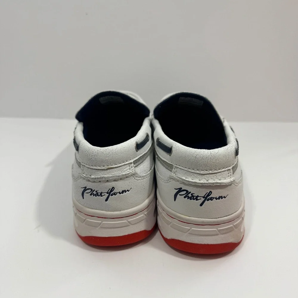 Phat Farm Boat Shoes Mens 10 White Fair Slip On Moc Toe Crest Logo Casual